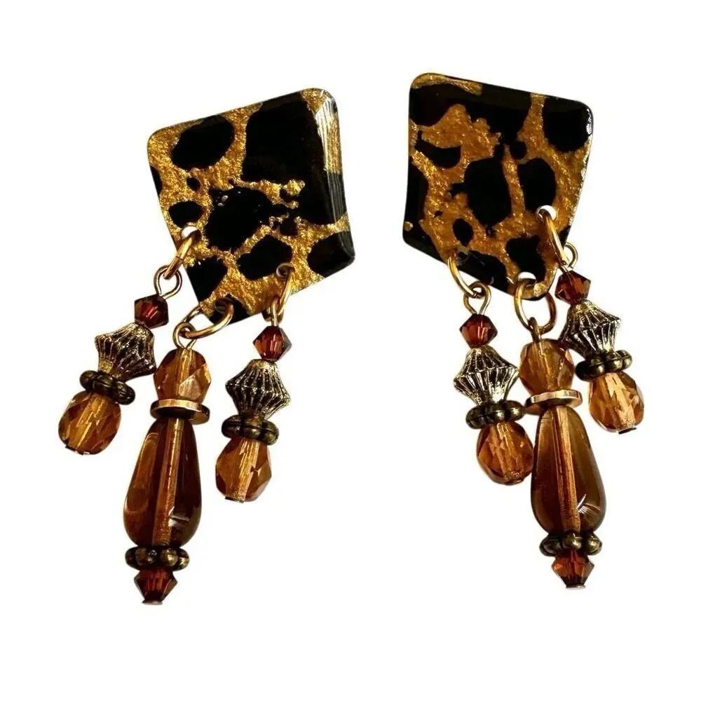 Leopard brown beaded earrings